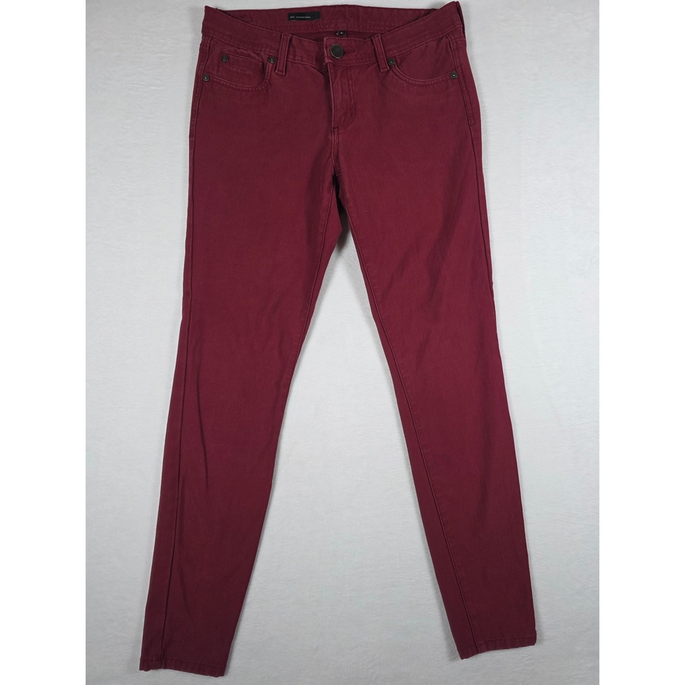 Kut from the Kloth Mia Toothpick Skinny Jeans 6 Burgundy Wine Red Stretch Fall
